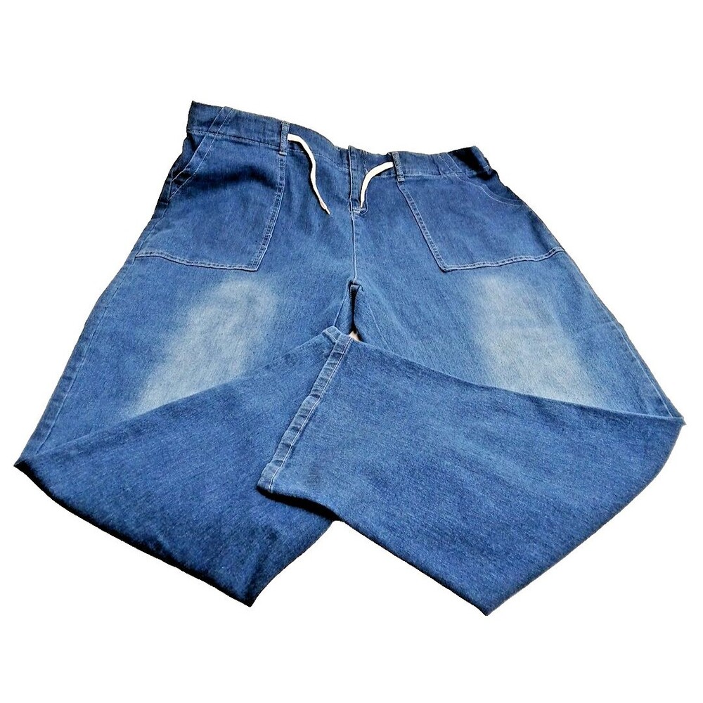 Straight Leg Jeans 3X 42x42 High Rise Womans Elastic Back Waist Drawstring